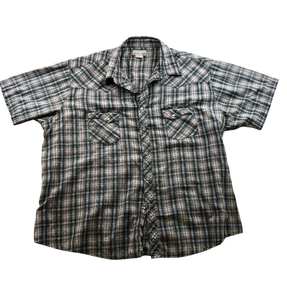 Wrangler Mens Shirt Large Plaid Short Sleeve Western Casual Classic Pockets